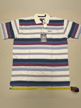 Enyce Men's Short-Sleeve Polo in White, Blue & Red Stripes